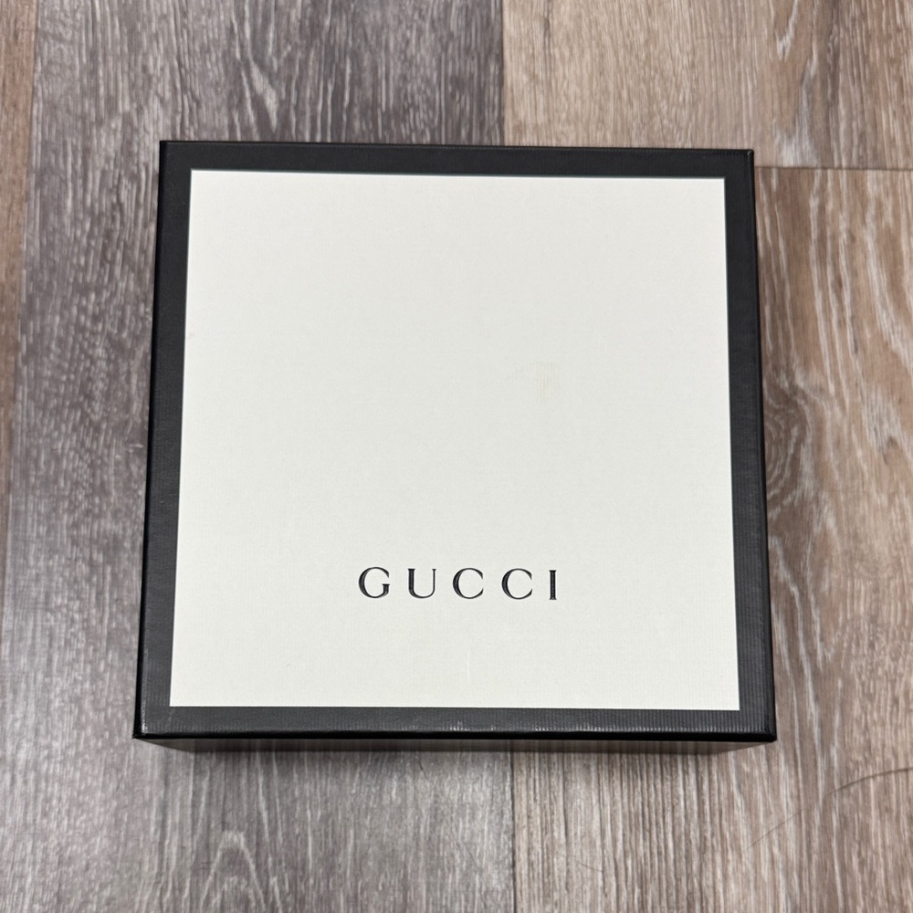 Gucci Cream Box with Black Border & Gucci ribbon